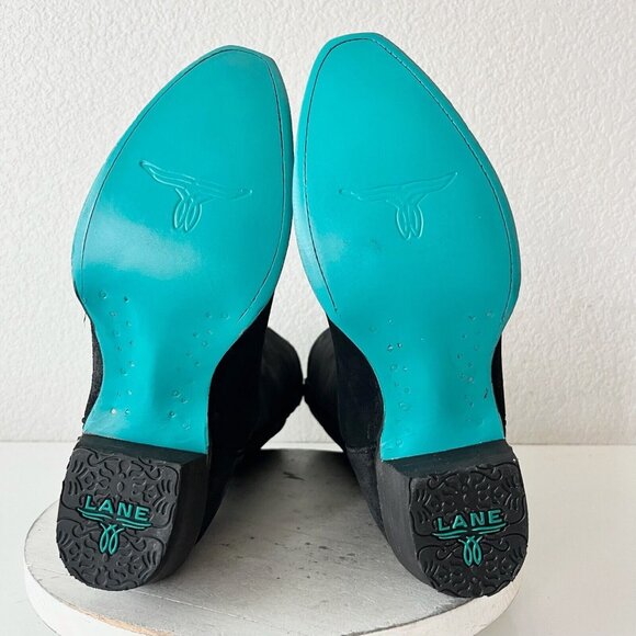 Lane EMMA JANE Womens Cowboy Boots 9 Black Suede Western Cowgirl Mid Calf Tall - Picture 10 of 13